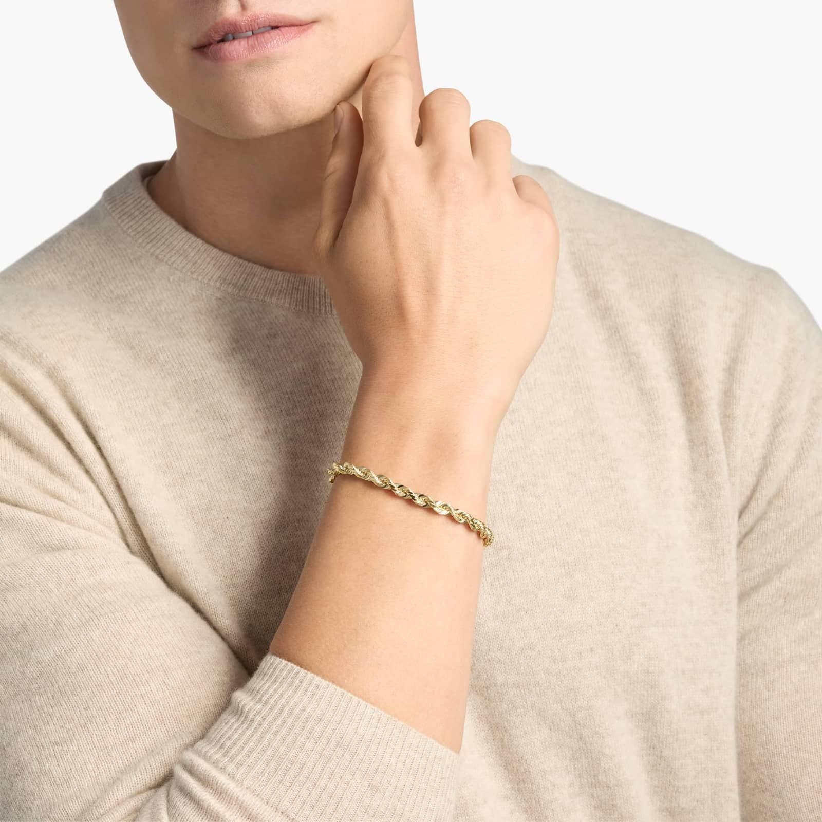 7.5" Rope Chain Bracelet In 14k Italian Yellow Gold