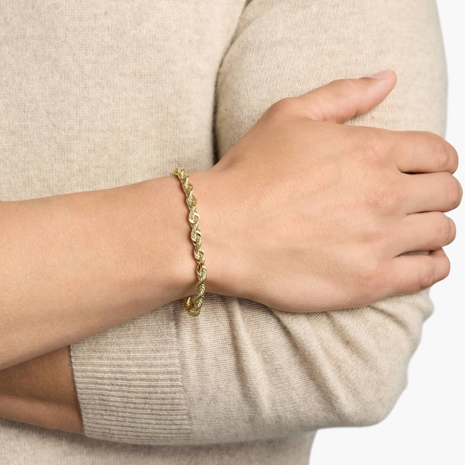 7.5" Rope Chain Bracelet In 14k Italian Yellow Gold