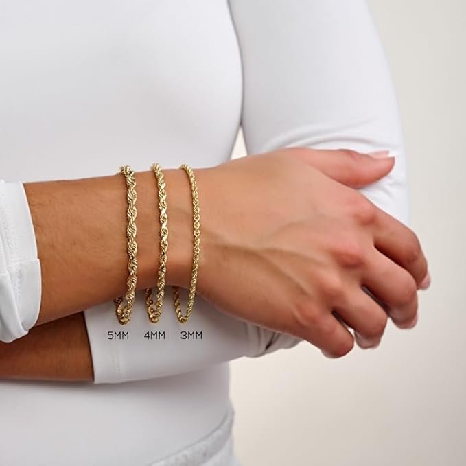 14KT Gold Rope Chain Bracelet for Men & Women 3 MM