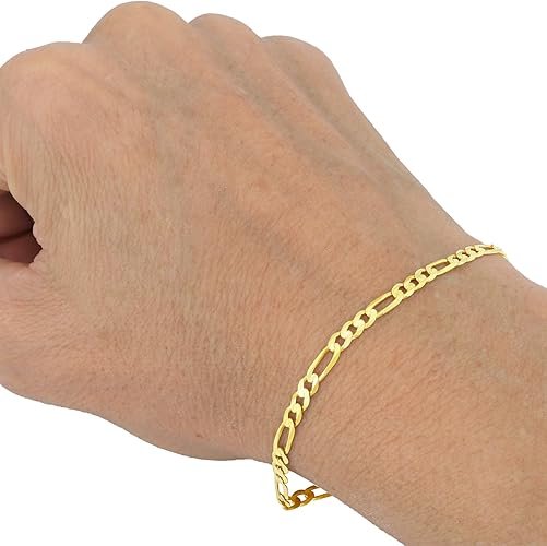 10KT Real Yellow Gold Figaro Link 4.5mm Chain Bracelet (7"-9") Italian Jewelry for Men & Women