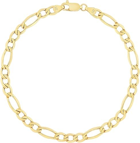 10KT Real Yellow Gold Figaro Link 4.5mm Chain Bracelet (7"-9") Italian Jewelry for Men & Women
