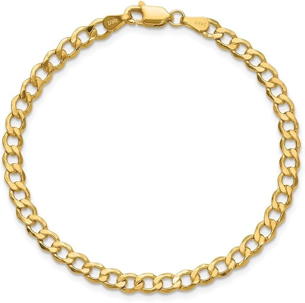 14K Solid Yellow Gold 4.3mm Curb Link Chain Bracelet