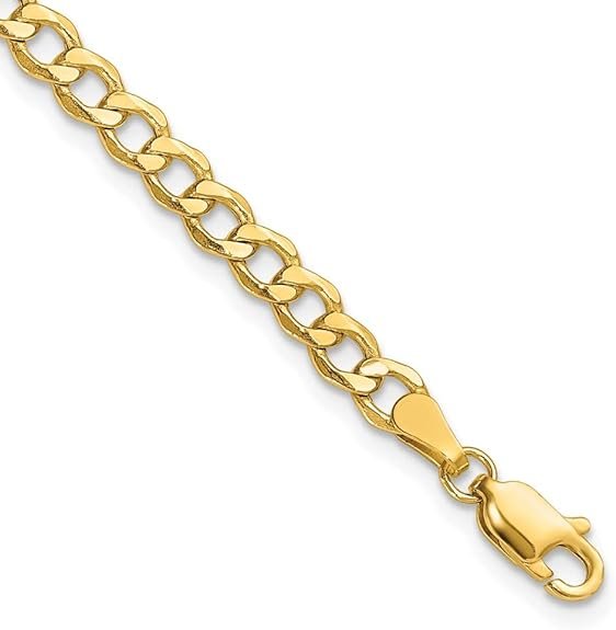 14K Solid Yellow Gold 4.3mm Curb Link Chain Bracelet