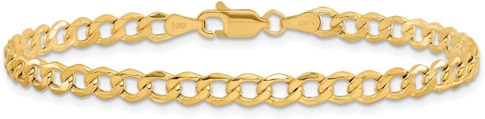 14K Solid Yellow Gold 4.3mm Curb Link Chain Bracelet
