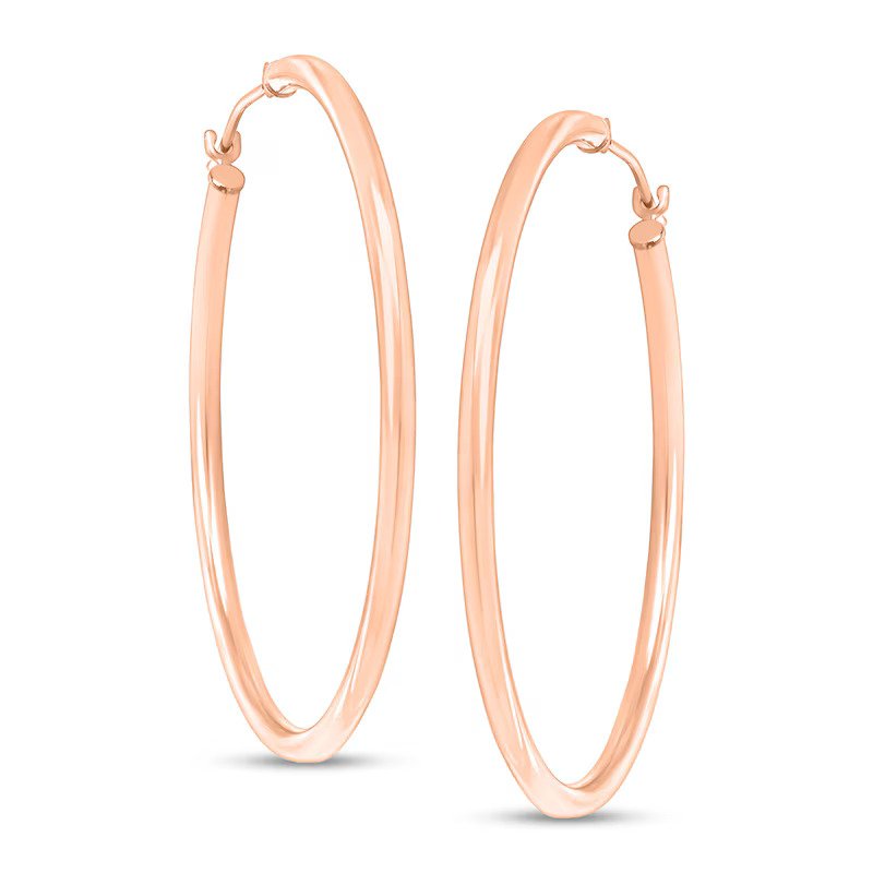 40.0mm Tube Hoop Earrings in Hollow 14K Rose Gold