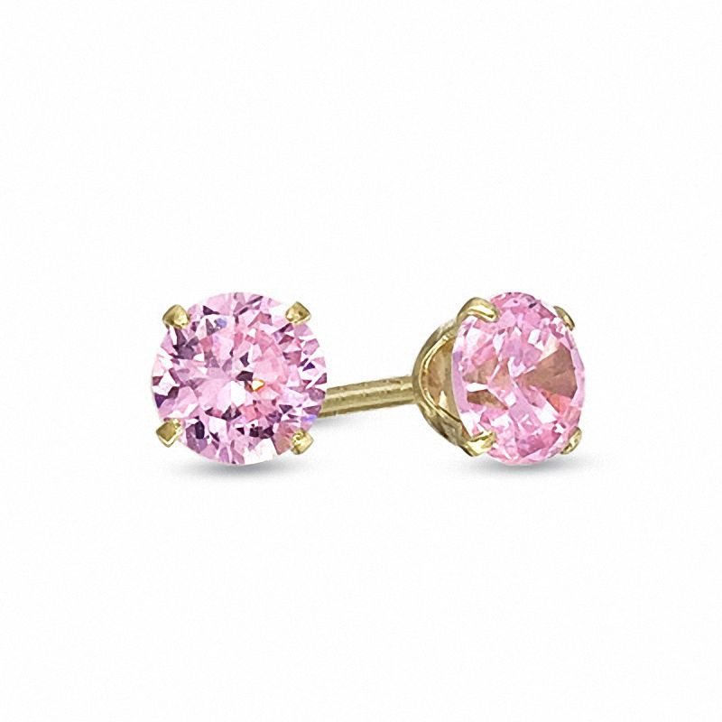 Child's 4.0mm Pink Cubic Zirconia Stud Earrings