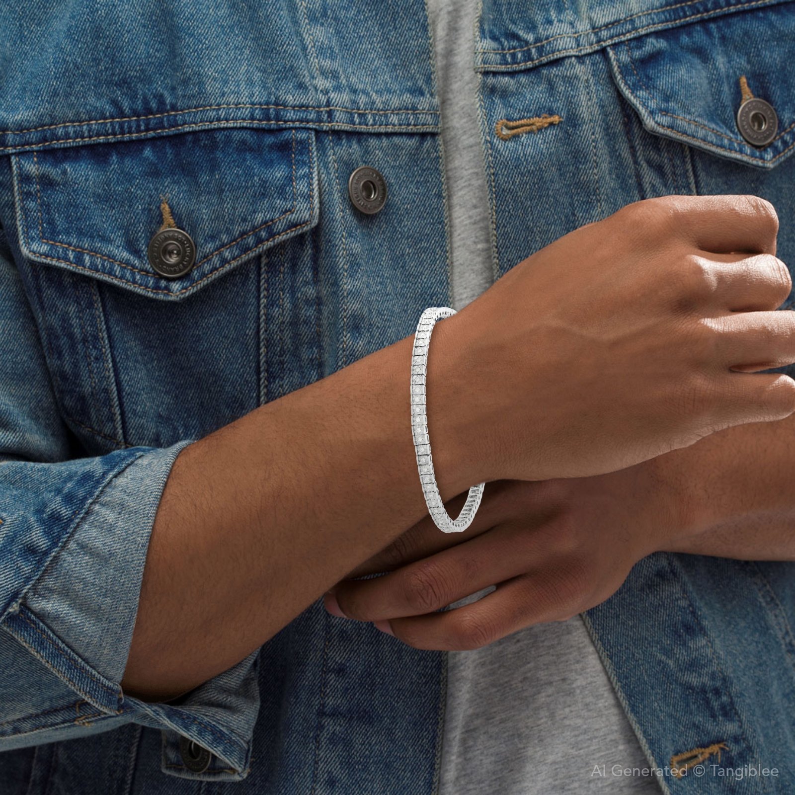 Lab-Grown Diamonds Men's Square Link Line Bracelet