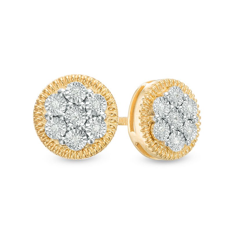 1/20 CT. T.W. Multi-Diamond Textured Frame Stud Earrings in Sterling Silver with 14K Gold Plate