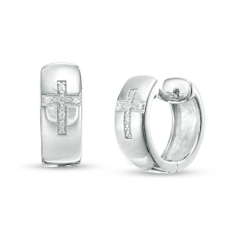 Diamond Accent Cross Huggie Hoop Earrings