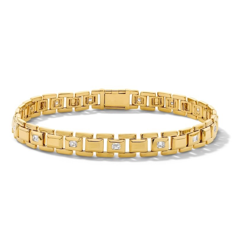 1-1/4 CT. T.W. Emerald-Cut Lab-Grown Diamond Link Bracelet in Sterling Silver with 14K Gold Plate (F/VS2) - 8.25″